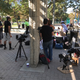 The crew filming an episode of Booty Queens outside a polling place in Los Angeles